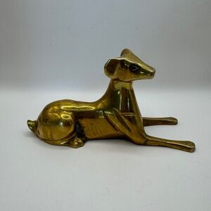 Brass dog figurine. MCM Brass Greyhound by Northcraft. Vintage brass dog decor.